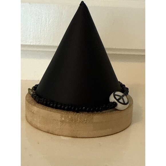 Black Beaded Anklet With White Peace Signs For Women Jewelry Accessory - Picture 4 of 5